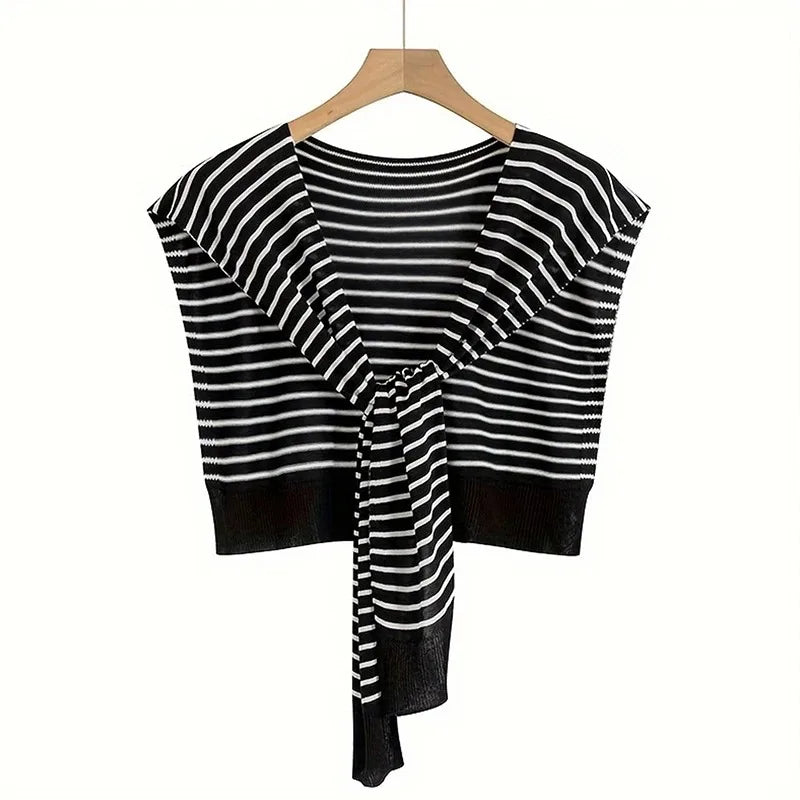 Women's Striped Knit Shrug Scarf | Warm Neck Cover & Shawl