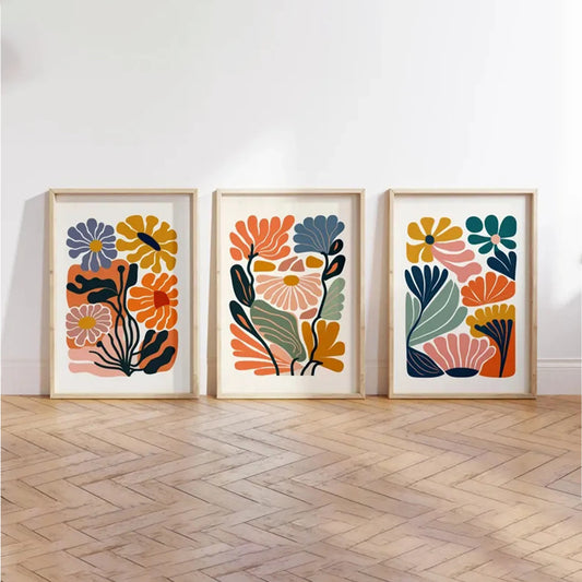 3-Piece Retro Abstract Floral Canvas Wall Art Poster Set Canvas Wall Art Set Peaceful Pleasures Health and Wellness G5357-3pcs 21x30cm Unframed