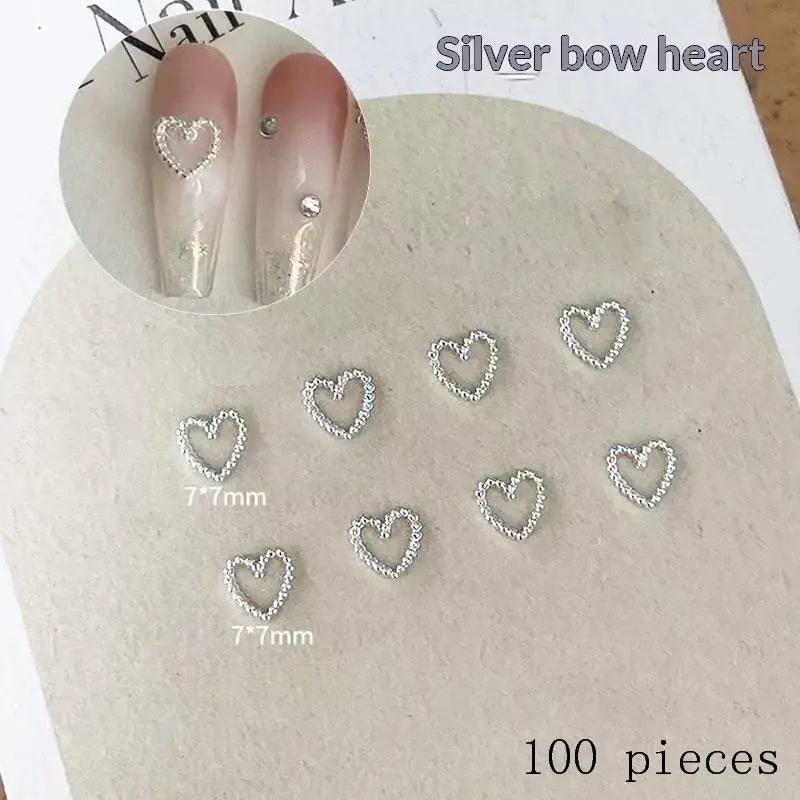 100Pcs 3D Silver Small Bowkont Heart-shaped Ornaments Nail Art Decorations Supplies DIY Alloy Bow Heart Nail Charms Accessories Peaceful Pleasures Health and Wellness A3