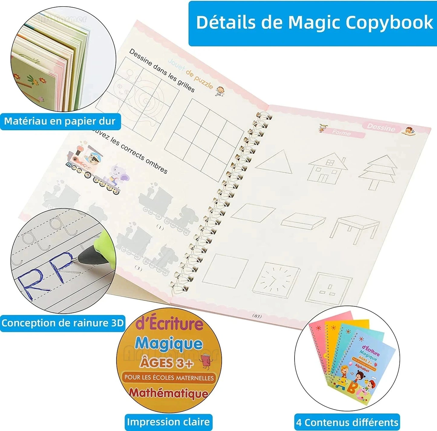4 French Calligraphy Practice Sets Alphabet Number Workbook Beginner