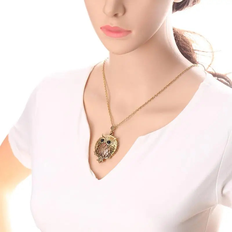 Owl Necklace Retro Hollow Magnifying Glass Long Sweater Chain Glass Pendant Female Peaceful Pleasures Health and Wellness