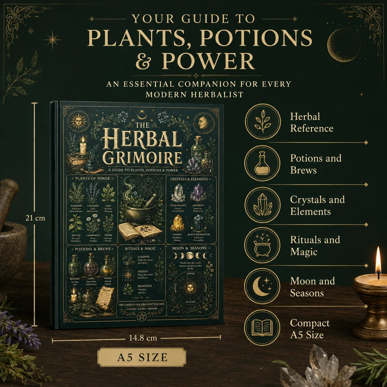 Herbal Grimoire Guide Plants Potions Power Natural Witchcraft Book