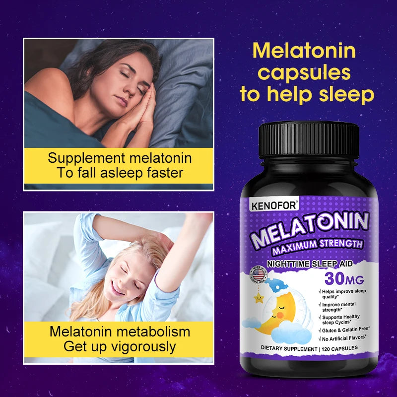 Melatonin Capsules 30mg - Promote Falling Asleep Quickly, Calm The Mind, Natural Sleep Aid Supplement Peaceful Pleasures Health and Wellness