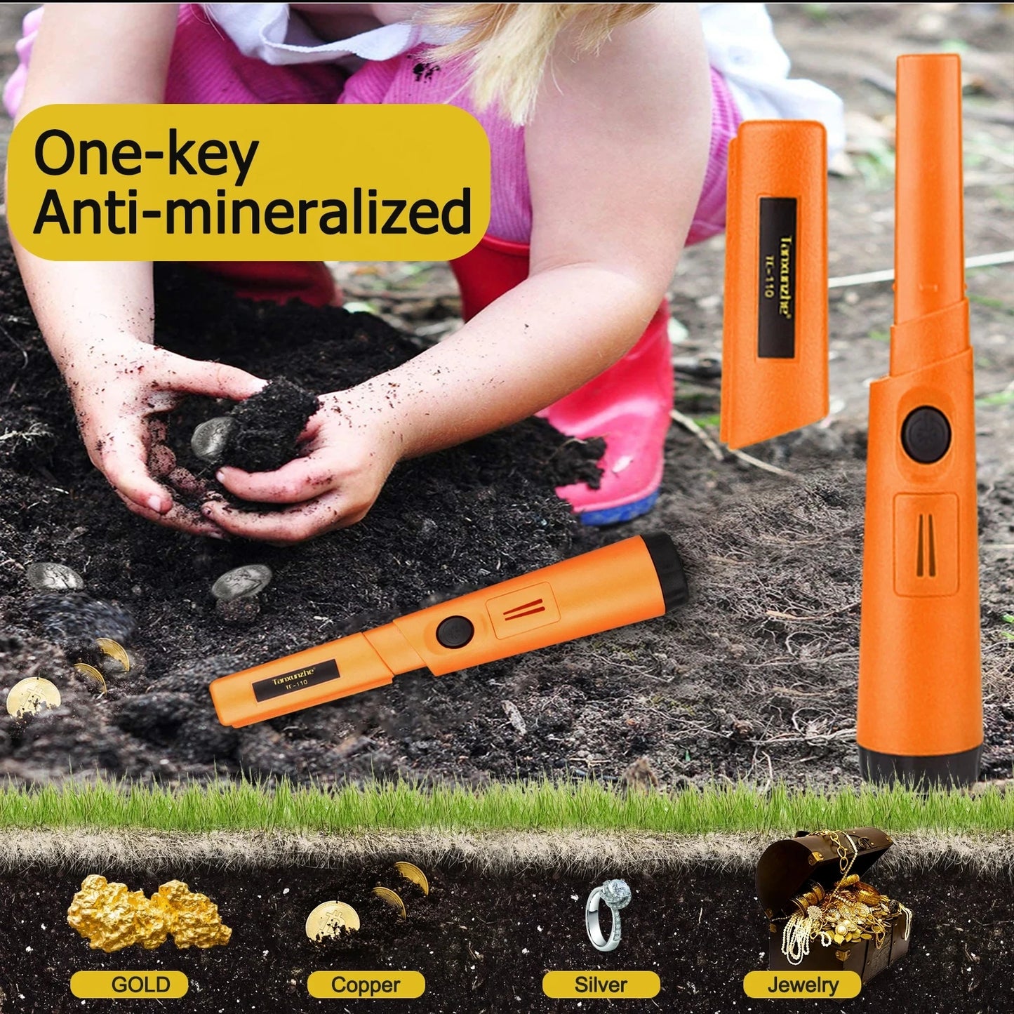 TC-110 Handheld Metal Detector Positioning Rod With Anti-scratch Protection Cover Metal Pinpointing IP68 Waterproof Peaceful Pleasures Health and Wellness