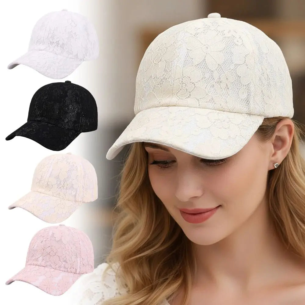 Floral Lace Baseball Cap – Breathable Mesh Sun Hat for Women