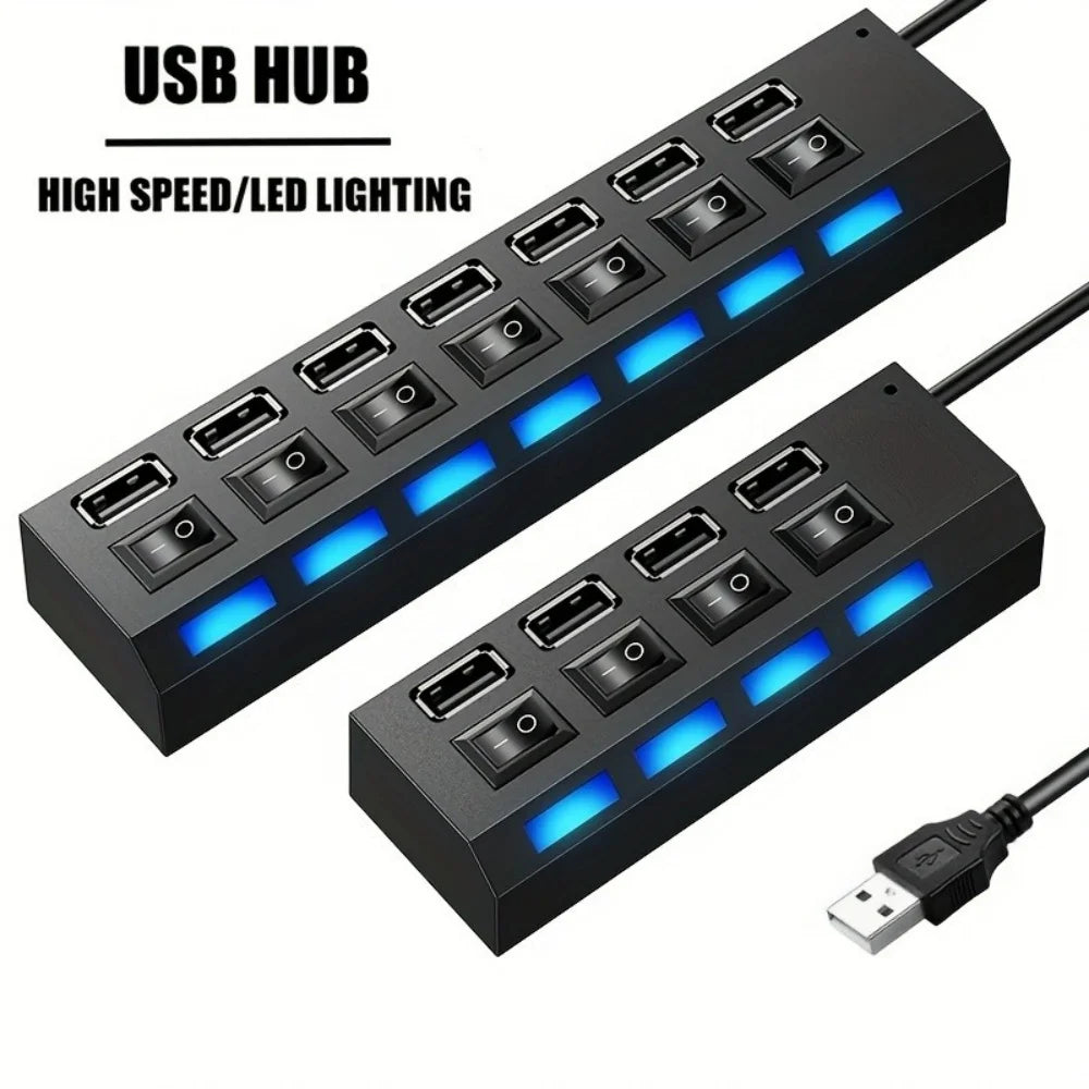 4/7 Port USB 2.0 Hub Splitter with LED Switch | PC & Laptop