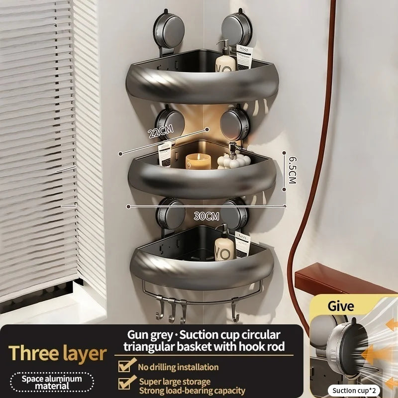 No-Drill Suction Cup Shower Shelf | Aluminum Bathroom Rack