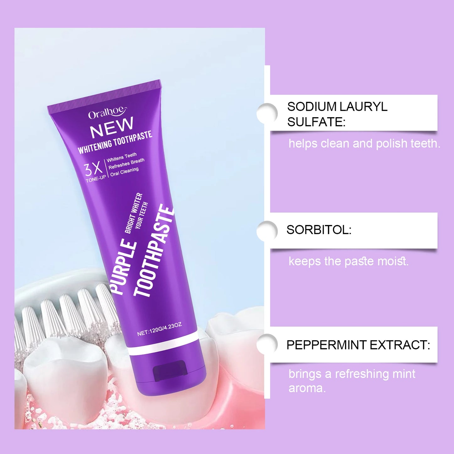 Purple Whitening Toothpaste | Fluoride-Free Stain Removal Mint