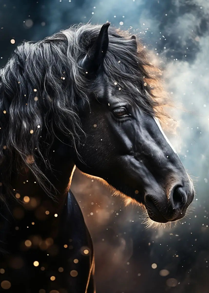Black horse ， White Horse Canvas Painting,Posters and Prints, Wall ,,Animal Picture for Modern Living Room Home Decoration Peaceful Pleasures Health and Wellness by-8 50x70cm Unframed
