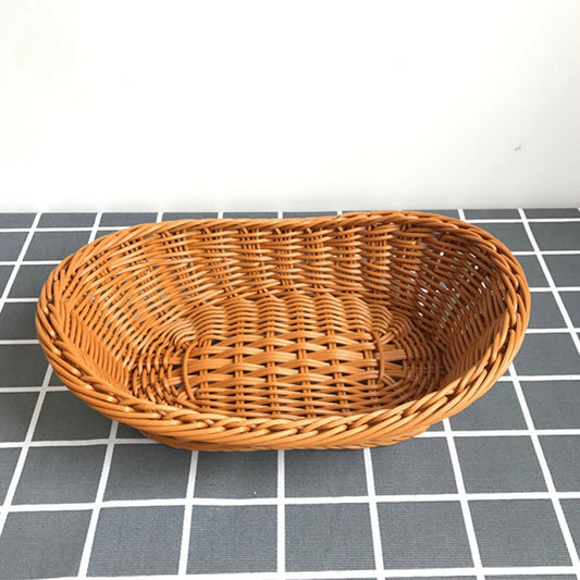 Simulation Hand Woven Rattan Basket Stylish Woven Fruit Candy Cake Food Serving Basket Tray for Restaurant Kitchen Table Peaceful Pleasures Health and Wellness 19x13x7.5cm