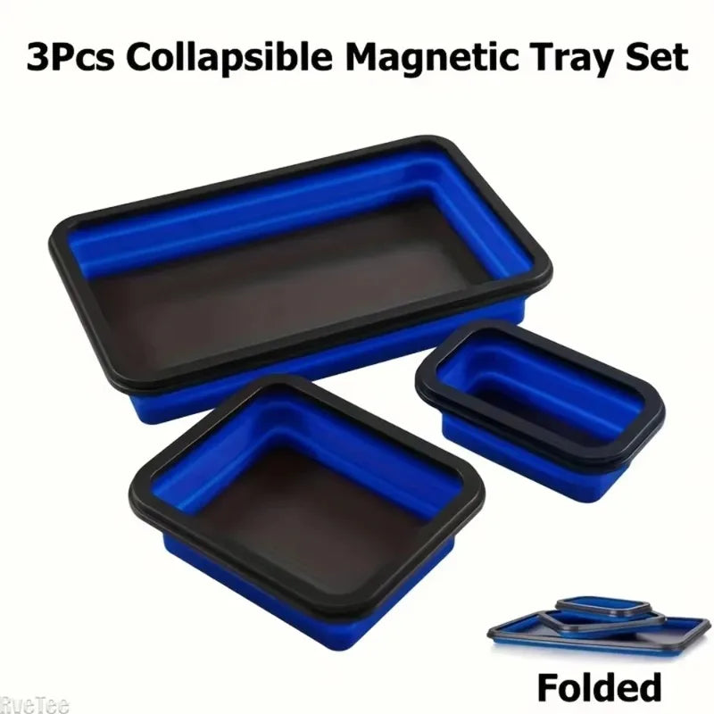 3-Piece Collapsible Magnetic Parts Tray Set | Silicone Repair Bowl