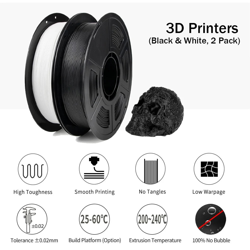 3D Maliang PLA Filament 1.75mm ±0.02mm | 500g Black & White