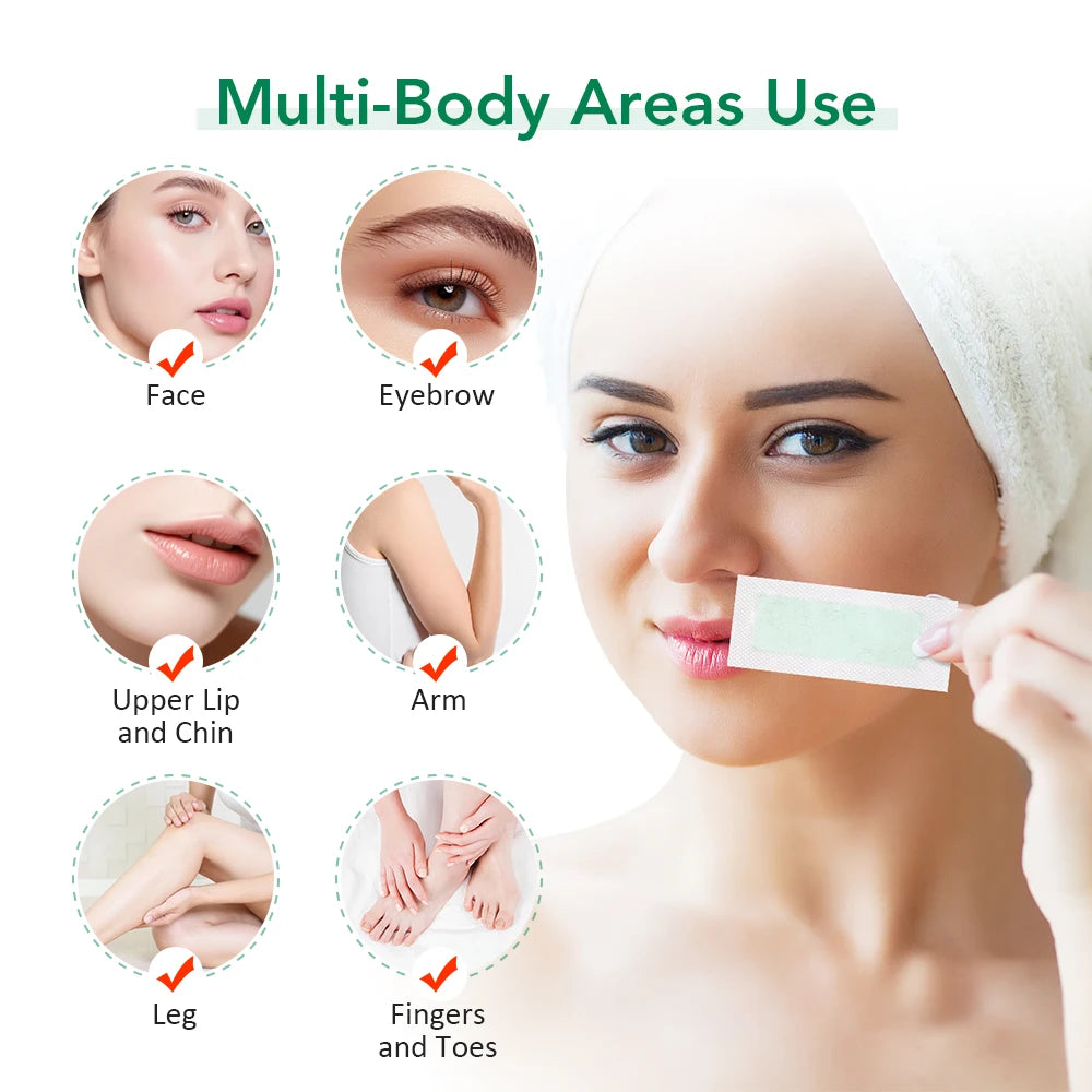Facial Depilatory Wax Strips 30Pcs Facial Wax Strips+8 Calming Oil Wipes Hypoallergenic Eyebrow Upper Lip Hair Removal Wax Paper Peaceful Pleasures Health and Wellness