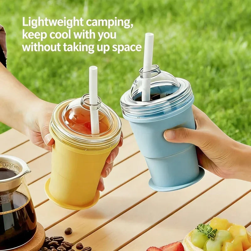 Food-Grade Silicone Foldable Ice Ball Cup 2 in 1 Ice Mold and Water Bottle BPA-Free Portable Travel Tumbler for Outdoor Camping Peaceful Pleasures Health and Wellness