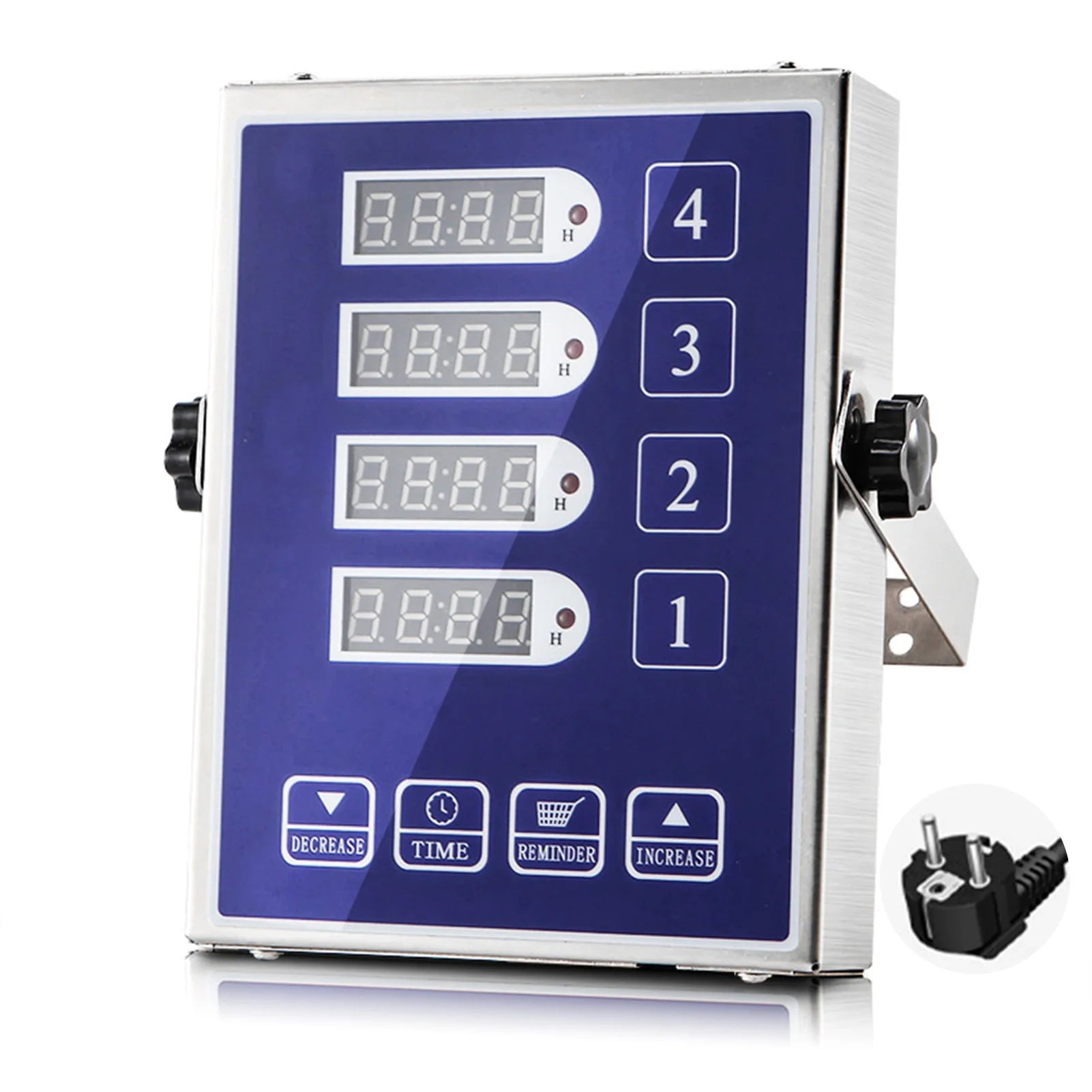 Restaurant 4-Channel Reminder Timer Digital Restaurant Timer Clear LED Display Extra-Loud Adjustable Alarm Timer Kitchen Baking Peaceful Pleasures Health and Wellness EU Plug