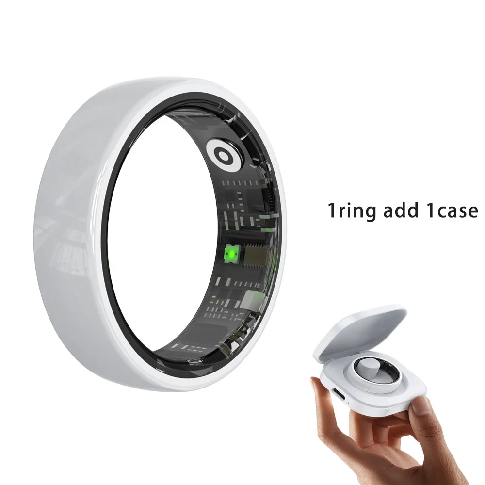 R12 Smart Ring with Charging Case Women Men Gesture Control Heart Rate Sleep Monitor SmartRing 5ATM Waterproof For Android IOS Peaceful Pleasures Health and Wellness White with case 13