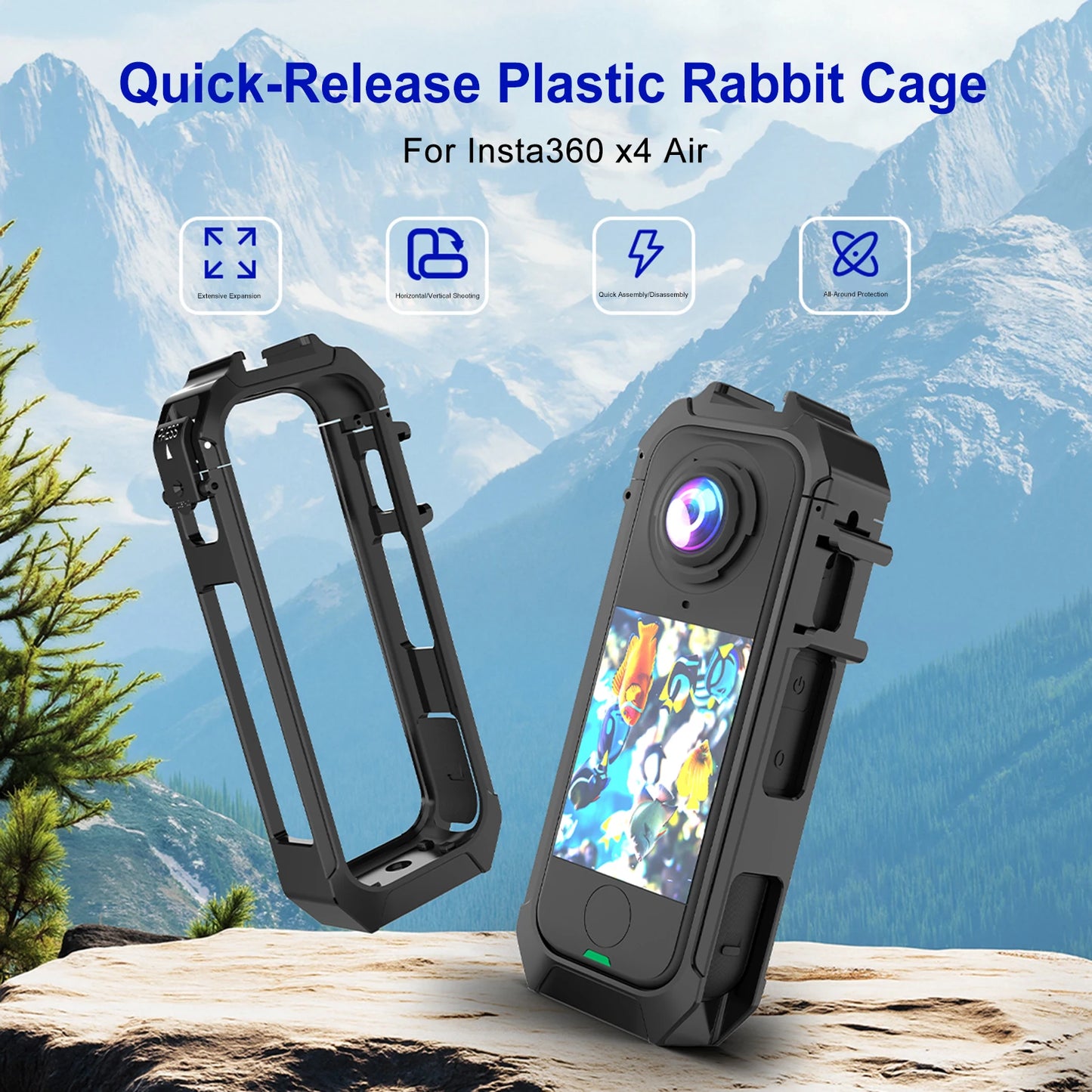 Camera Cage Magnetic Quick Release Protective Case with 1/4 Threads Cold Shoe Mount Housing Case for Insta360 X4 Air Accessories Peaceful Pleasures Health and Wellness