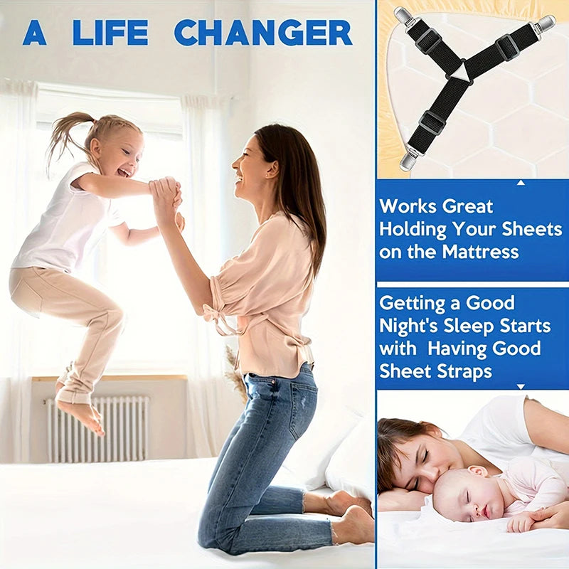 4-Pack Triangle Bed Sheet Holder Clips | Adjustable Mattress Grippers
