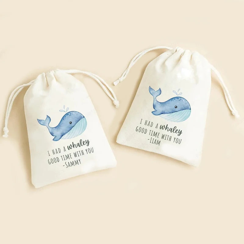 4/6/12pcs Personalized Whale Drawstring Bags Custom Gift for Kids Boys Girls Birthday Party Baby Showers Decoration Accessories Peaceful Pleasures Health and Wellness