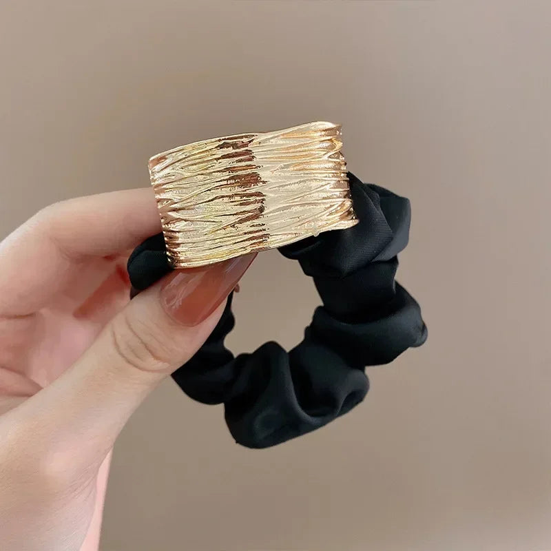 Korean Metal Satin Large Intestine Ring Women Rubber Bands Hair Ties