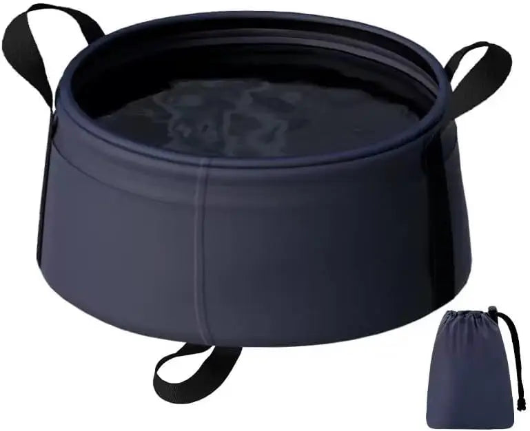 Folding Bucket, Water Container, 8.5l Waterproof Folding Basin, Space-Saving Utility Tub for Gardening, Camping Peaceful Pleasures Health and Wellness Dark blue