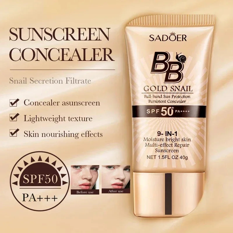 SADOER Gold Snail Oil-Control Matte BB Cream Foundation Concealer Moisturizing Isolation Cream SPF50+PA+++ 40g Peaceful Pleasures Health and Wellness