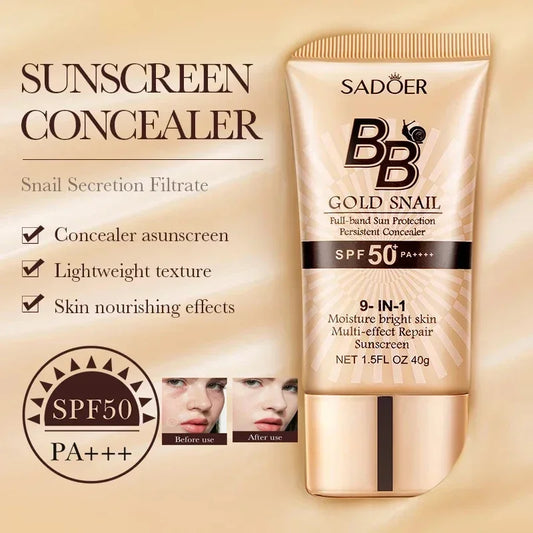 SADOER Gold Snail Oil-Control Matte BB Cream Foundation Concealer Moisturizing Isolation Cream SPF50+PA+++ 40g Peaceful Pleasures Health and Wellness