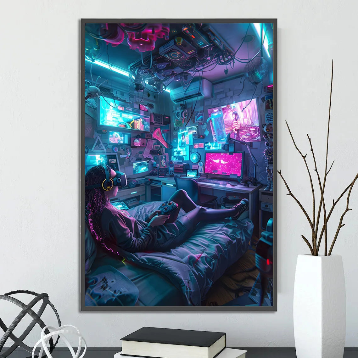 Cyberpunk City Poster Figures Home Decoration Painting Pictures Wall Cartoons Computer Room Wallpaper Gift Peaceful Pleasures Health and Wellness 11 20x30cm Unframed