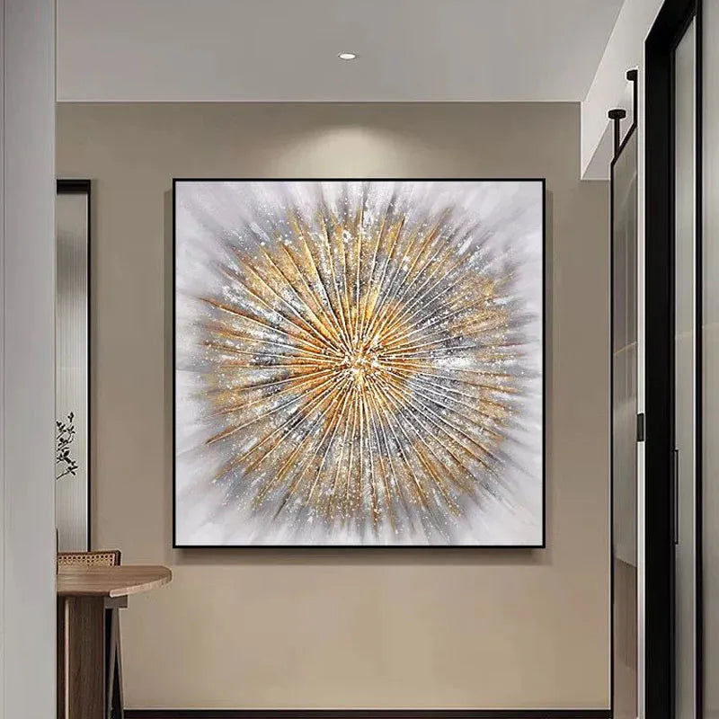 Pure Hand Drawn Oil Painting, Trendy Gold Line Texture, Living Room, Dining Room, Corridor, Sofa Background, Decoration Painting Peaceful Pleasures Health and Wellness