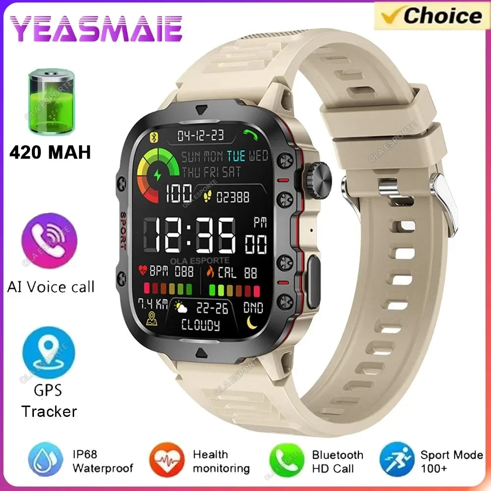 New in Military Smart Watch Women 3ATM Outdoor Sport Watch GPS Fitness Tracker Health Monitor BT Calls Smartwatch For Men Women Peaceful Pleasures Health and Wellness Gold Ola Esporte