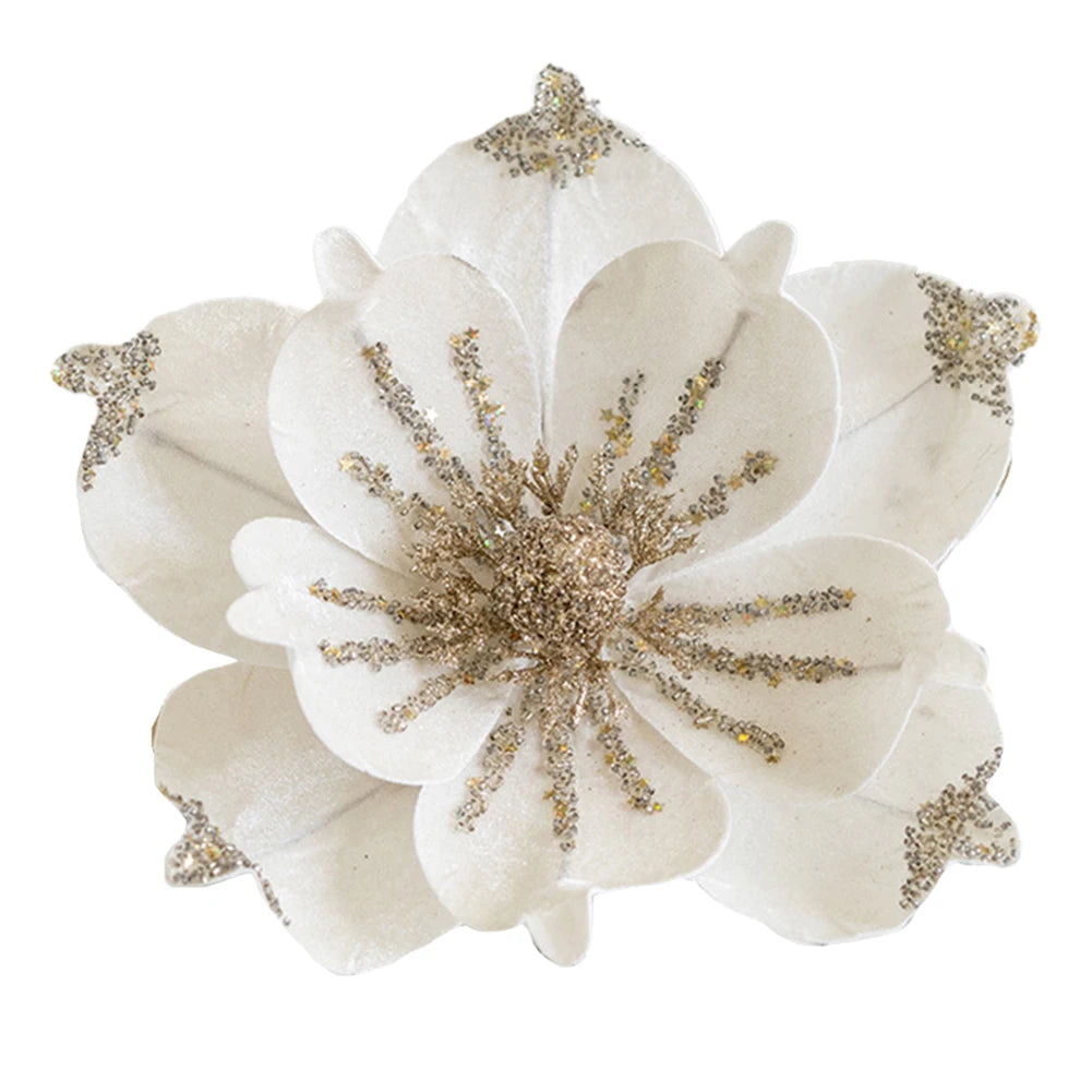 Artificial Glitter Christmas Poinsettia Flower Hanging Xmas Party