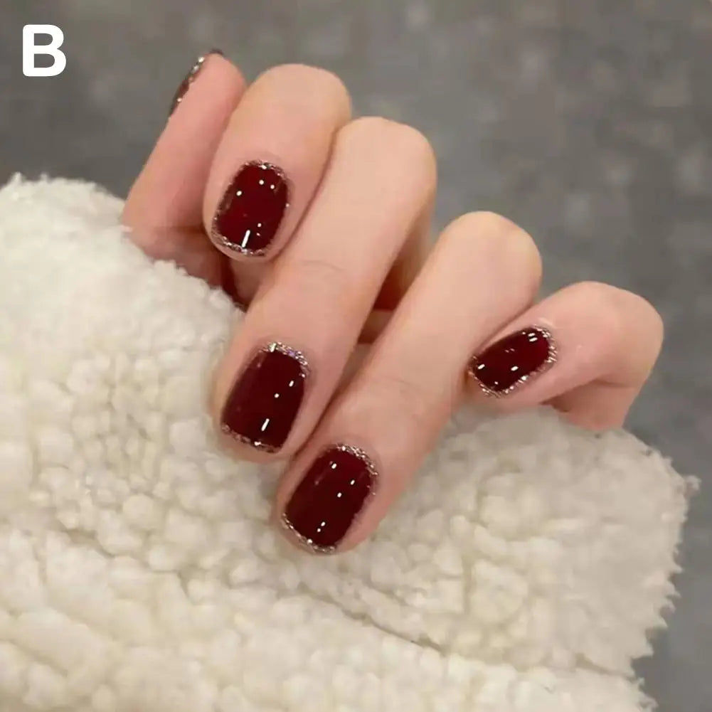 French Square Press-On Nails | Nude Pink & Glitter 24pc Set