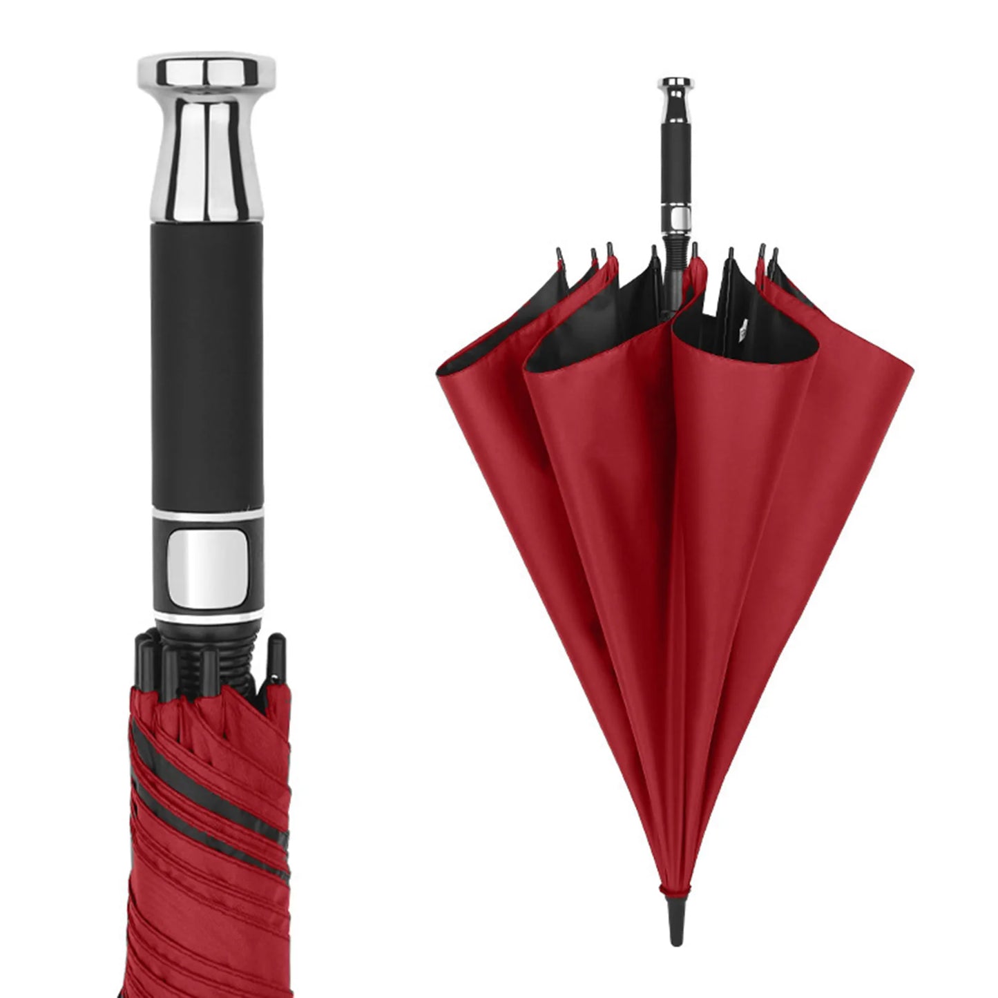 Straight Handle Automatic Umbrellas Double Layer Sun Protection Business Umbrellas Lightweight Long Handle Thickened Umbrellas Peaceful Pleasures Health and Wellness Red Wine