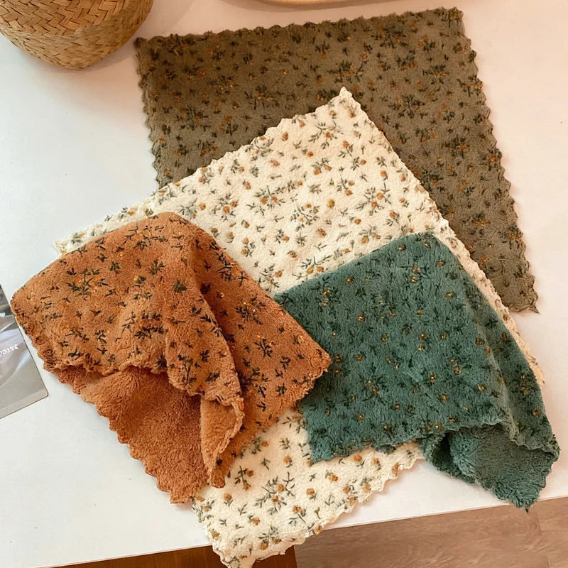 4Pcs Flower Dishwashing Towels Thickened Quick Drying Cleaning Cloth Reusable Soft Kitchen Bathroom Car Polishing Cleaning Rags Peaceful Pleasures Health and Wellness