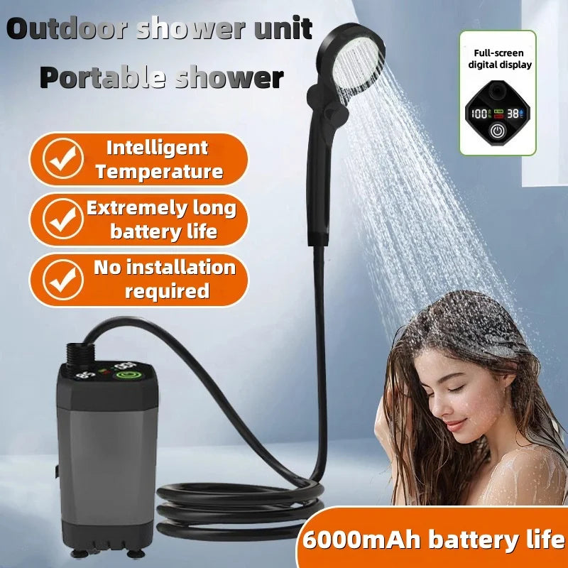 Portable Shower for Camping 6000mAh Rechargeable Camping Shower with Shower Head Intelligent LED Display Electric Shower Pump Peaceful Pleasures Health and Wellness