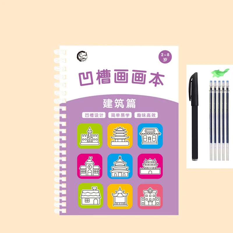 Magic Writing&drawing Practice Book Kids 3D Tracing Workbook Stencil