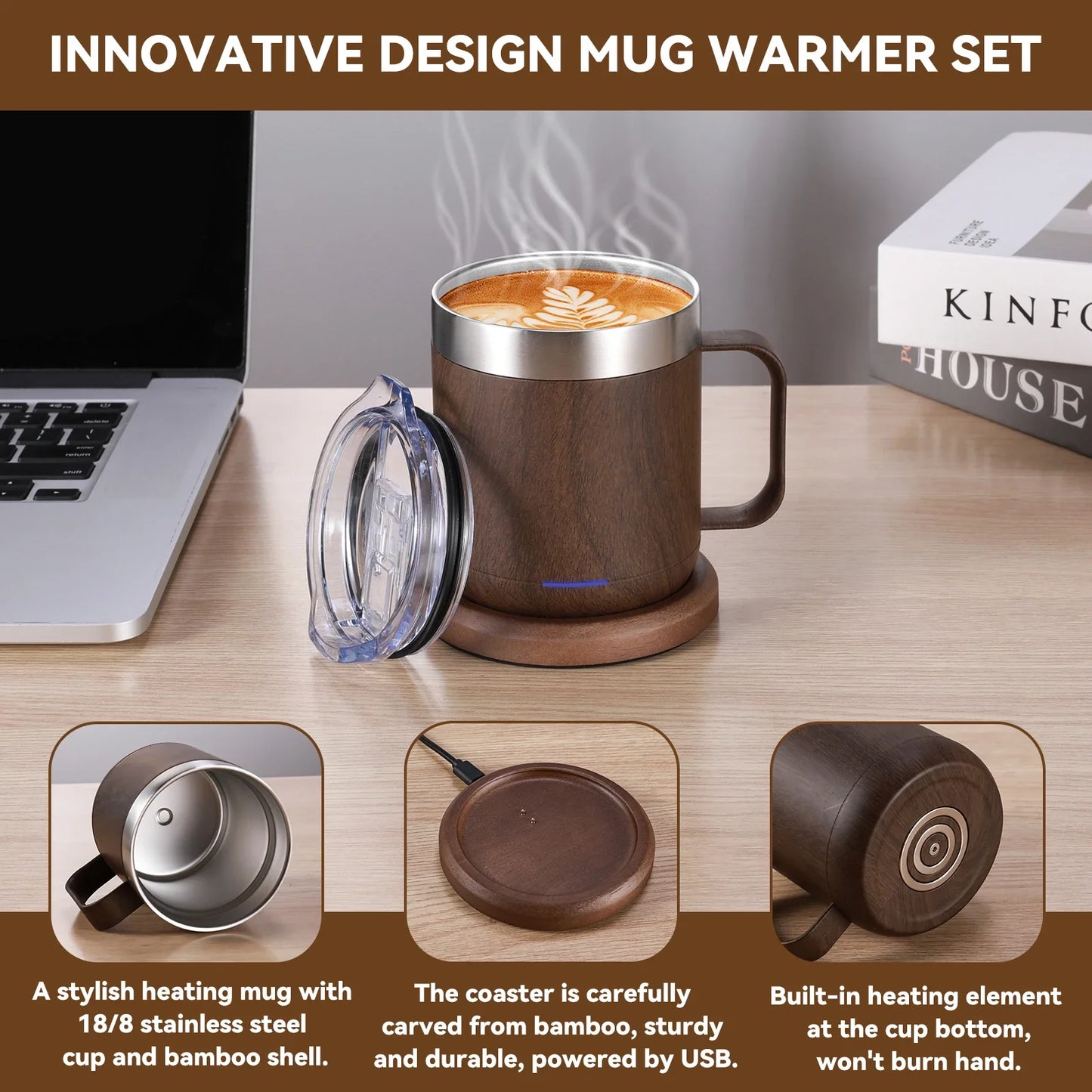 URGGU Self-Heating Coffee Mug USB Warmer 55°C | Smart Thermostat