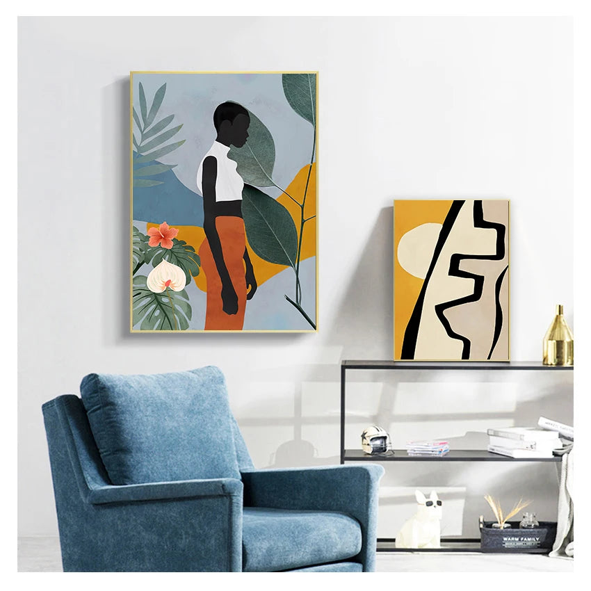 Scandinavian Poster and Prints Vintage Girl Wall Art Pictures for Living Room Kitchen Decor Geometric Abstract Canvas painting Peaceful Pleasures Health and Wellness