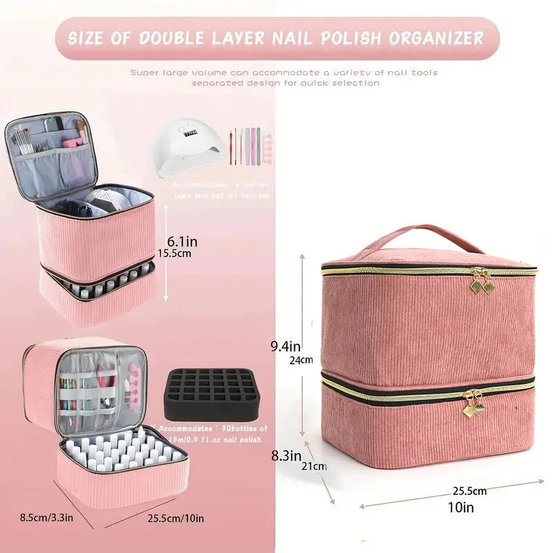 Nail Polish Organizer – 30-Bottle Double Layer Storage Bag