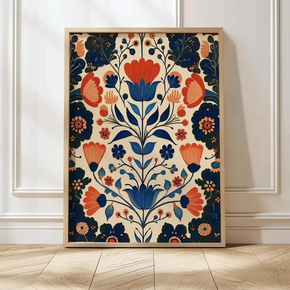 Retro Beige Floral Canvas Wall Art | Unframed Plant Print