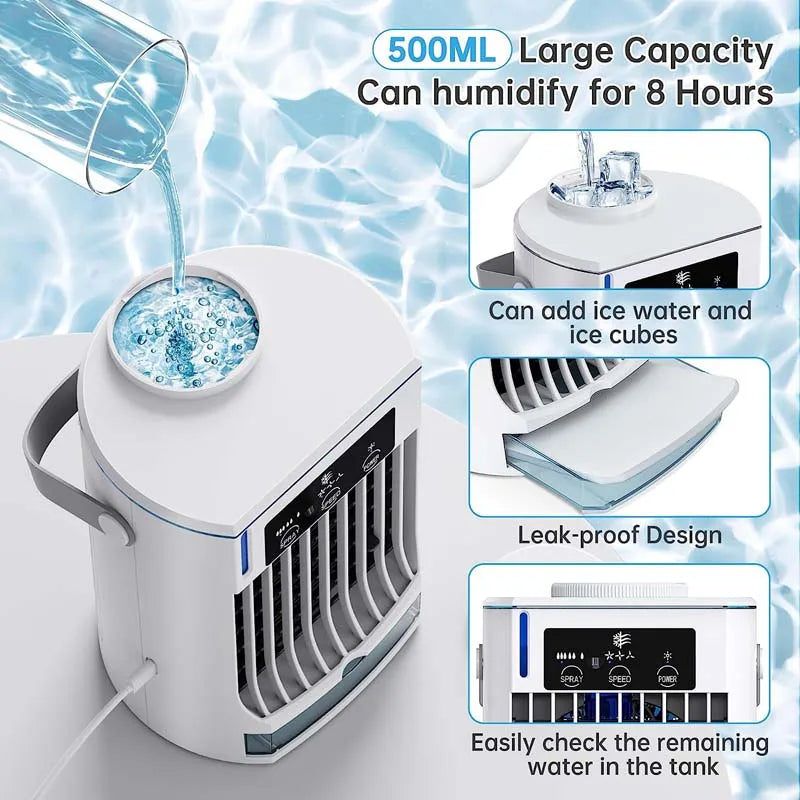 Portable Air Cooler Desktop Cooling Fan Water Cooling Spray Fan USB Office Air Conditioning Cooler 500ml Water Tank Peaceful Pleasures Health and Wellness