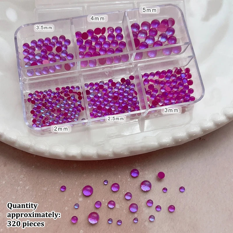 Colorful Mermaid Bubble Bead Half Round Flat Bottom Shiny Aurora Size Mixed Candy Color Nail Art Accessories Decoration Manicure Peaceful Pleasures Health and Wellness Purple