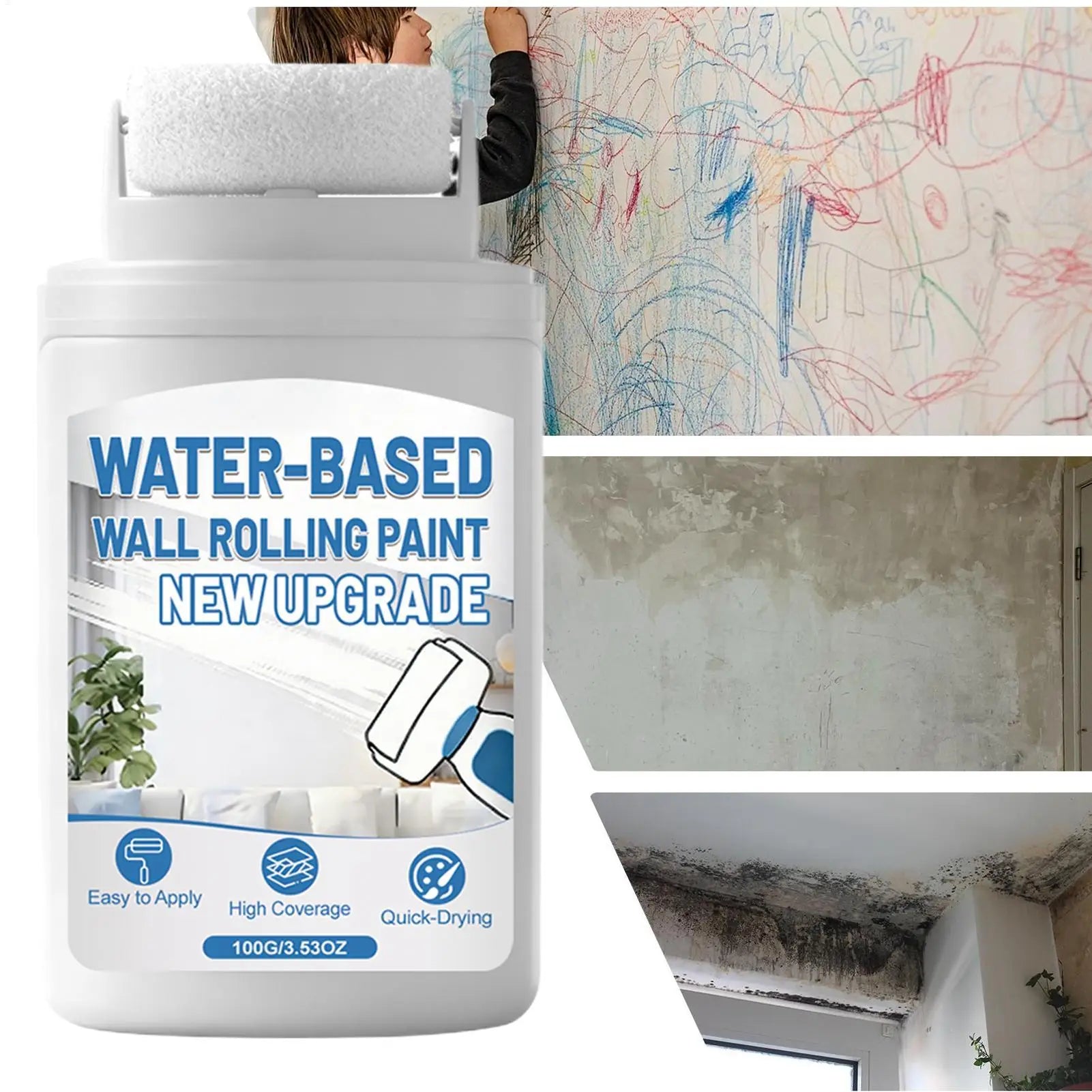 100g Fast-Dry White Touch-Up Paint with Built-In Roller Touch-Up Wall Paint Peaceful Pleasures Health and Wellness