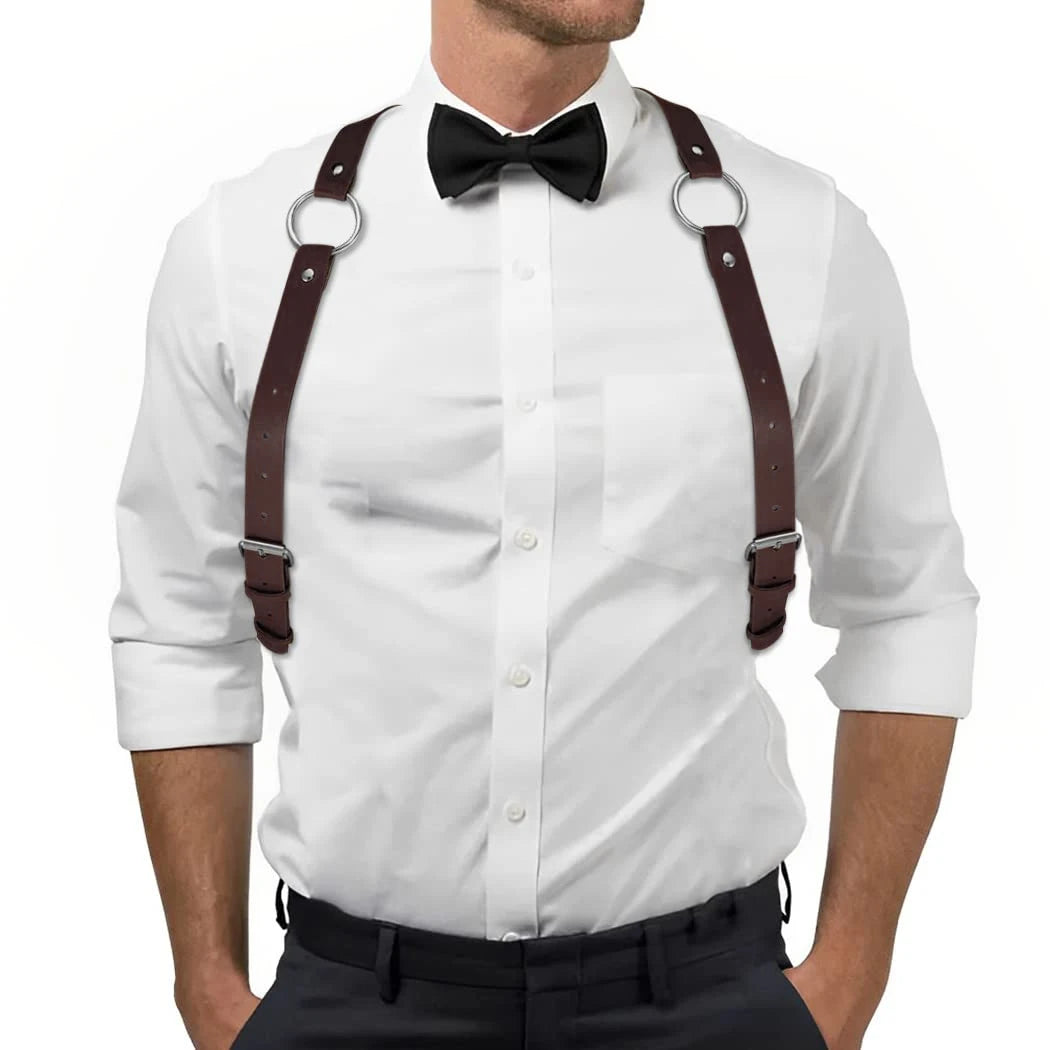 UYEE Vintage Leather Vest Strap Braces Suspender Men Harness Punk