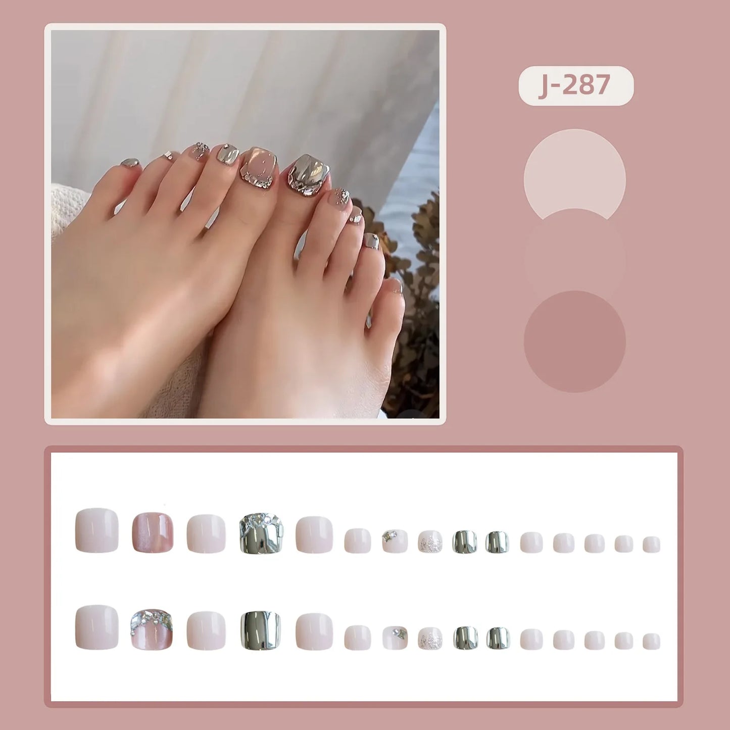 24-Pc Rhinestone Press-On Toenails | French Fake Toe Nails