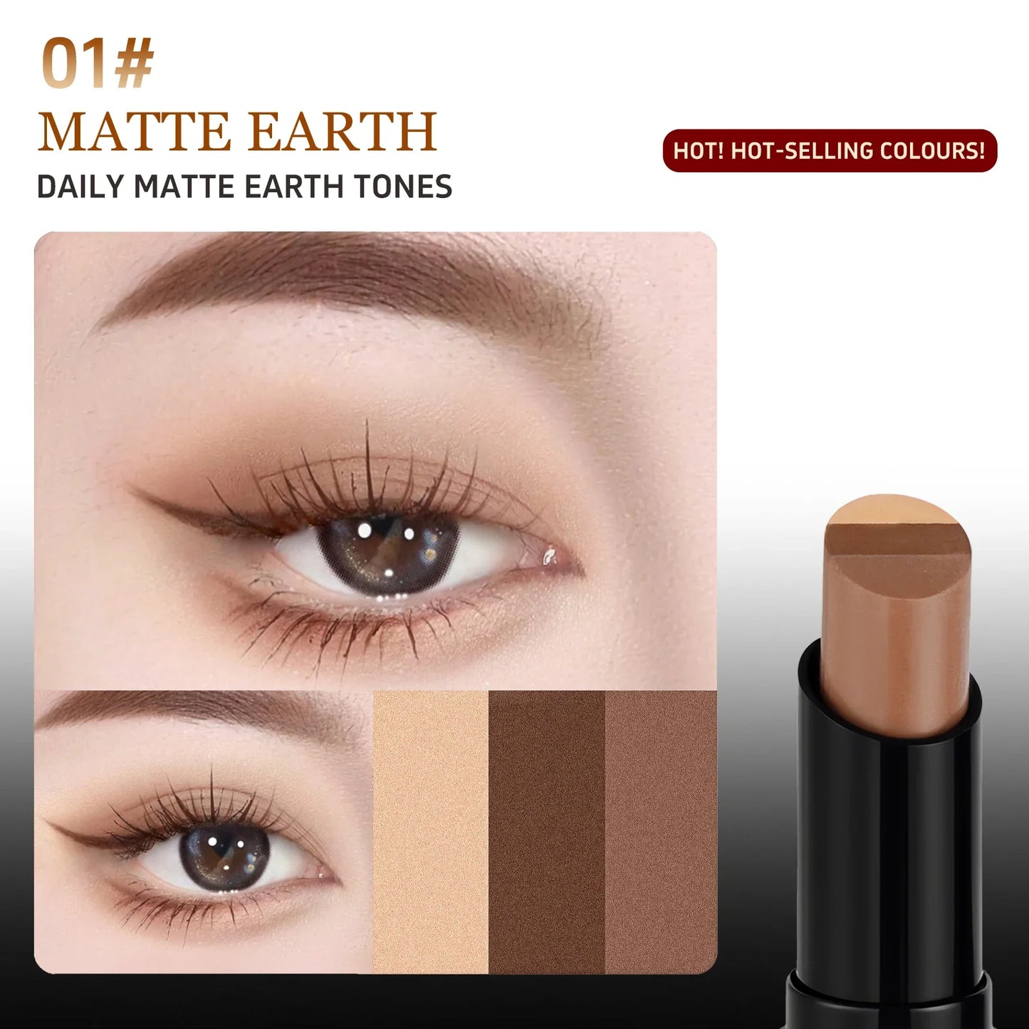 O'CHEAL 3-Color Glitter Eye Shadow Stick – Waterproof & Long-Lasting