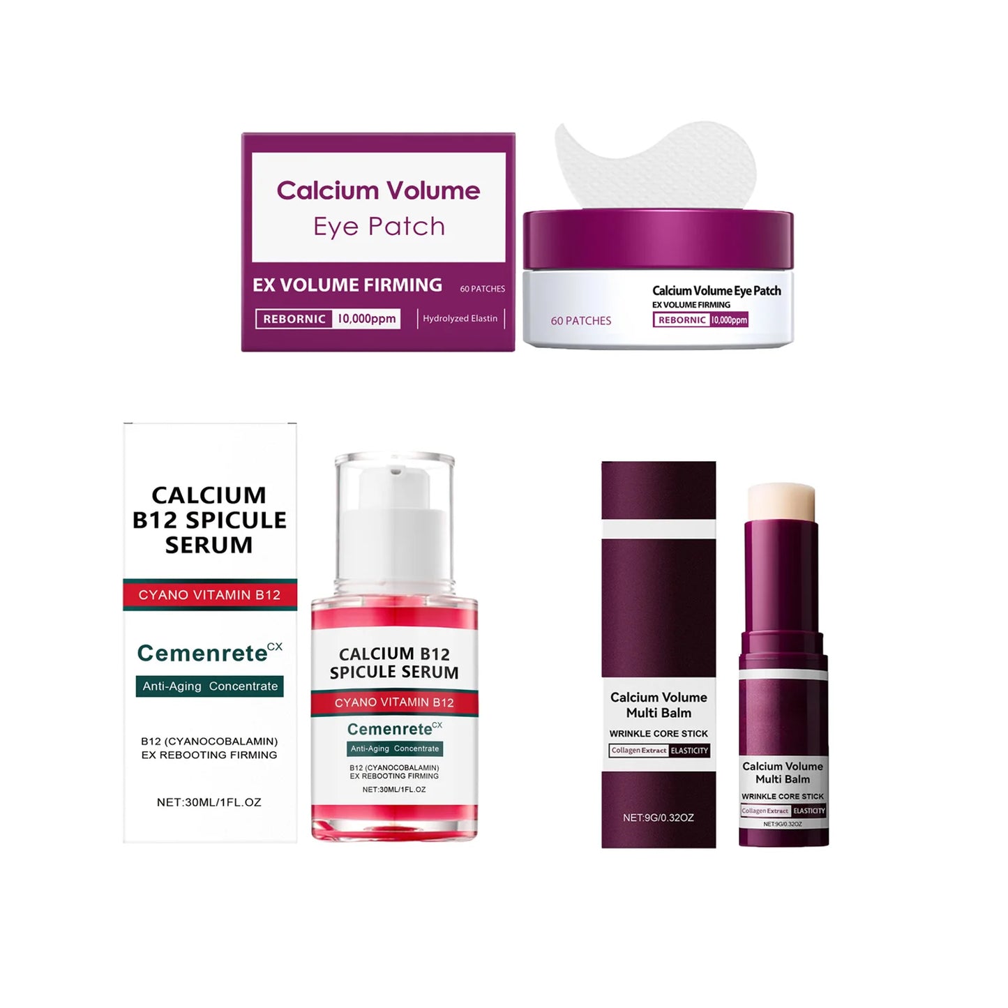 Hoygi Calcium Anti-Aging Skincare Set – Serum, Eye Patches & Balm