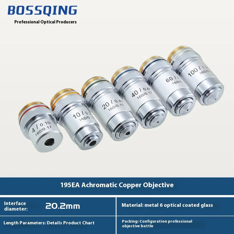 4X 10X 20X 40X 60X 100X Achromatic Objective Lens 195 Mm Conjugate Distance Tube Length 180Mm Biological Microscope Objective Peaceful Pleasures Health and Wellness