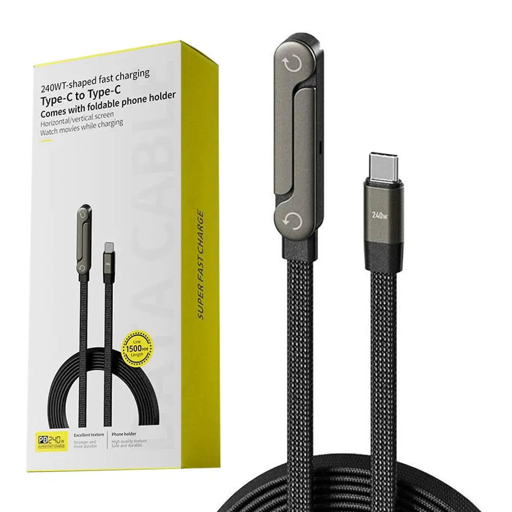 240W USB-C Fast Charging Cable with Foldable Phone Stand