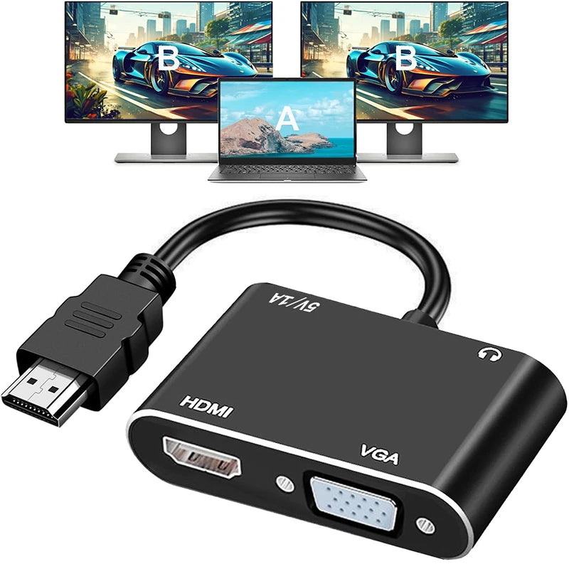 HDMI-compatible TO 4K HD VGA 1080p Converter Dual Display At The Same Time with 3.5mm Audio for PC HDTV Monitor Display Peaceful Pleasures Health and Wellness
